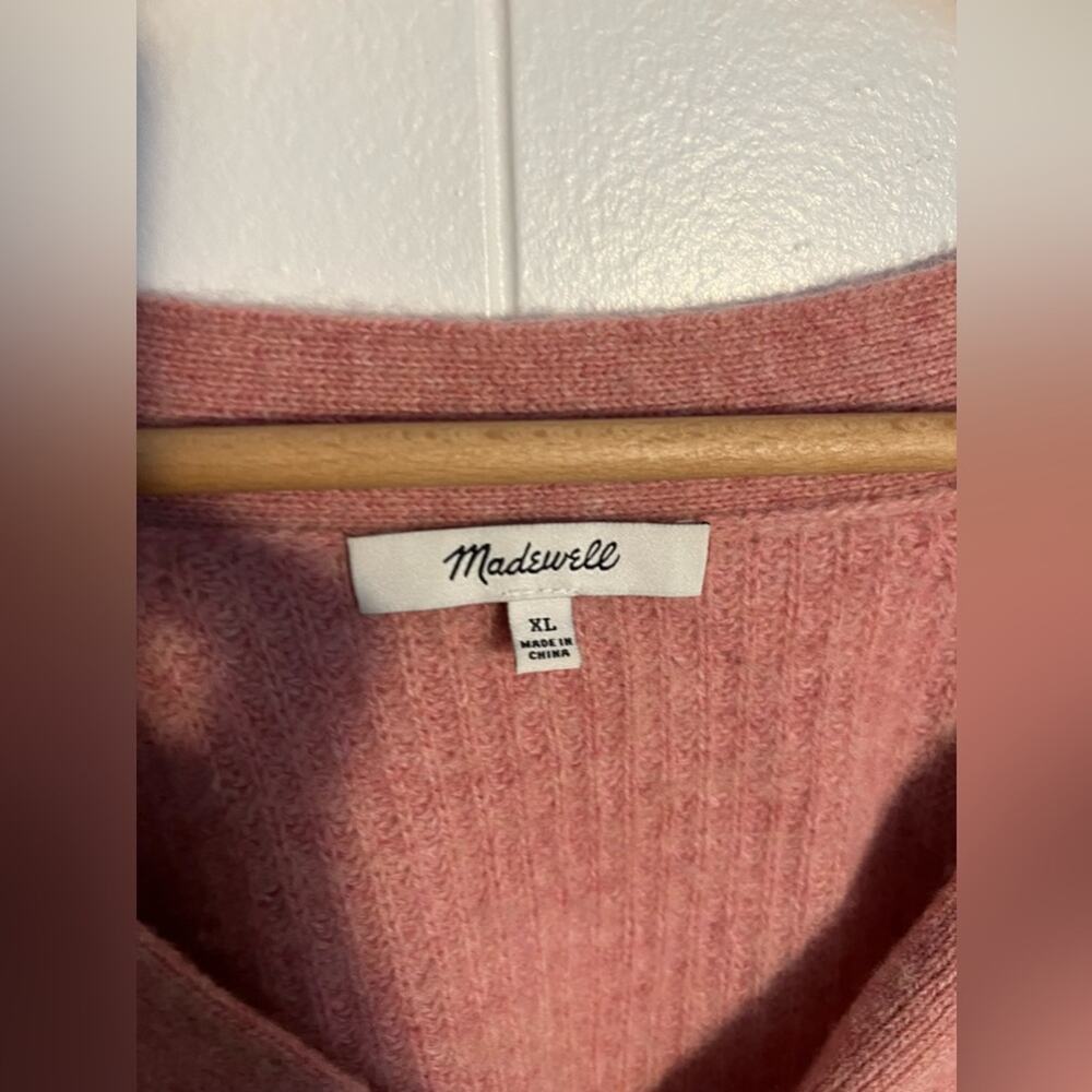 Madewell Lyle henley pink ribbed wool blend three button sweater - Picture 4 of 7